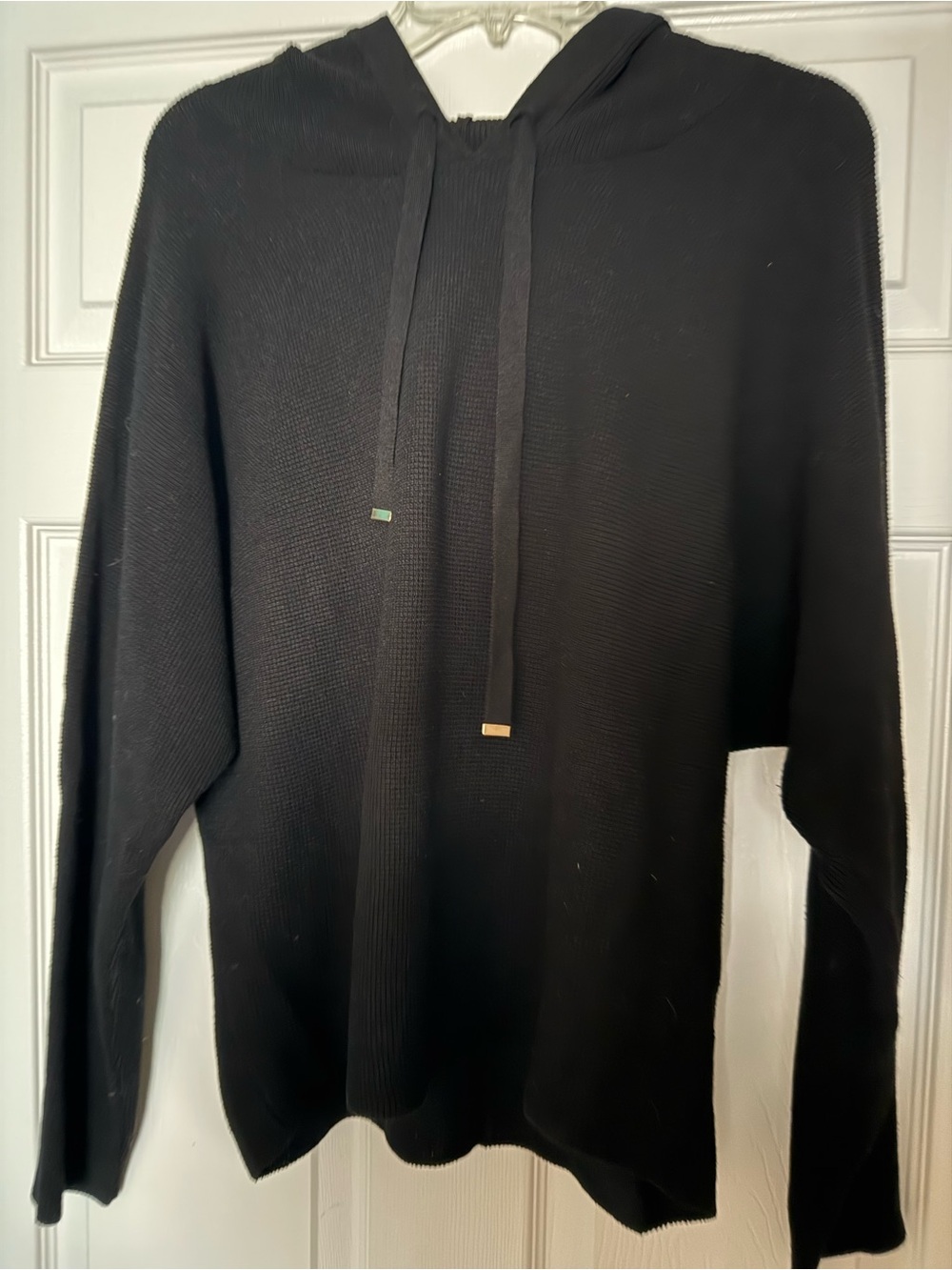 Waffle Knit Black Hooded Women's Sweater - Cyrus